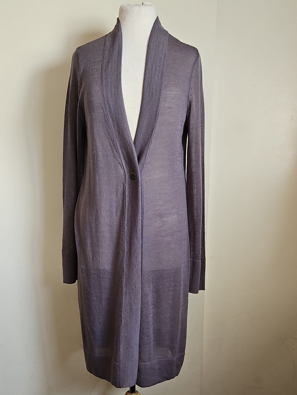 Soft Surroundings Sheer Long Cardigan Sweater One Button In Lavender Gray Medium